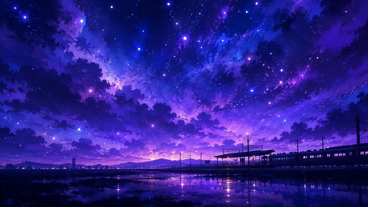深靛蓝夜空主视觉 老司机漫画首页主视觉背景,深靛蓝夜空与柔和星光的动漫风插画